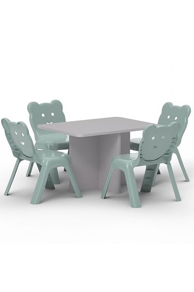Mahmayi CH01 Ergonomic Child Desk(80X50) Light Grey with 4 X CHC1 Child Plastic Chair Combo