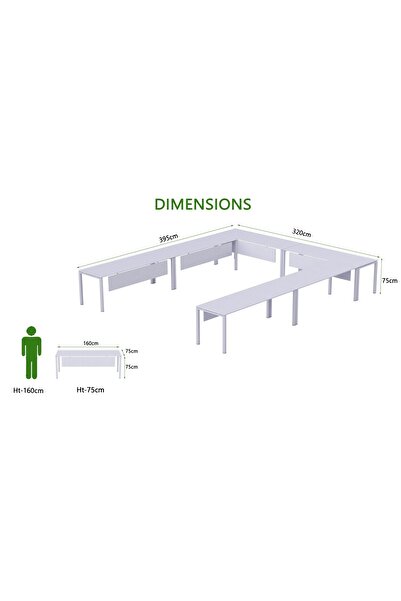 Mahmayi Figura 72-16 U-Shaped Conference Meeting Table for Office - 12 Seater, White