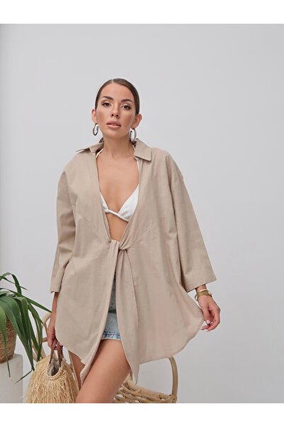 Paw Garage Women's Linen Single Tie Pareo Shirt