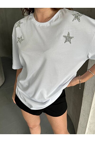 ELEWOMEN Elegatwomen Women's Wide Cut, Cotton, White Color, Short Sleeve, Med...