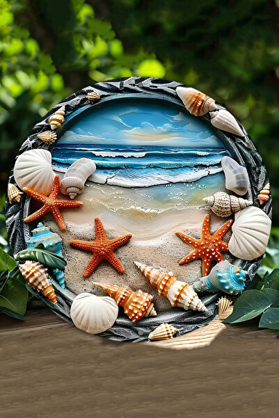 kutuTR Deniz Kabuklu Sahil Temalı UV Baskılı 3D GÜRÜNÜMLÜ MDF Duvar Süsü – DT074