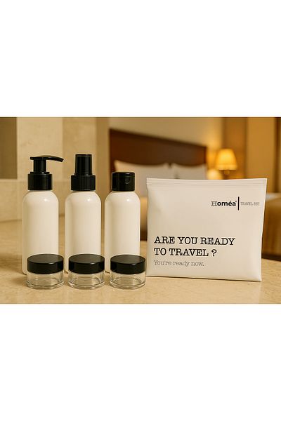 ROYALGROSS Plastic Travel Size 100ml White Bottle and Jar Set of 6 – Travel Kit with Bag