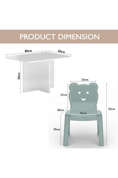 Mahmayi CH01 Ergonomic Child Desk(80X50) White with 4 X CHC1 Child Plastic Chair Light Grey Combo