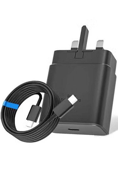 Generic شاحن سريع 25 وات لهاتف سامسونج، شاحن PD 3.0 USB-C مثبت على الحائط مع كابل بيانات 1.5 متر