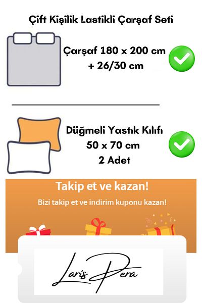 Larispera Double Fitted Sheet Set Cotton Yarn Dyed 180X200Cm Buttoned Pillowcase (50X70Cm2Pcs)