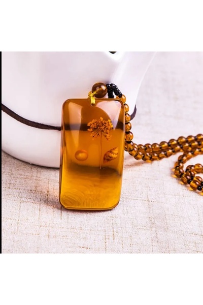 ORGANICYOU JINJIANG Brezilya Kehribar Arı Mumu Tarzı Uniseks Kolye, Gözyaşı Kolye Ucu & Doğa Vurgular