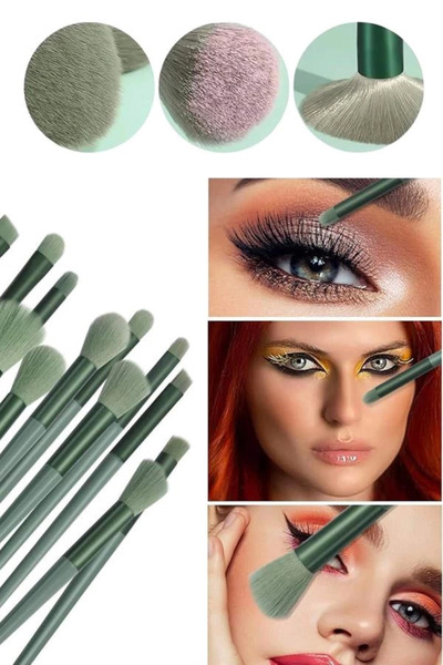 lowell home Makeup Brush Set Green 13 Piece Foundation Brush Blush Brush Eyeshadow Brush