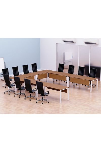 Mahmayi Figura 72-14 U-Shaped Conference Meeting Table for Office - 12 Seater, Light Walnut