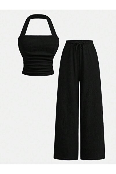 meren like your style siyahi geniş askılı geniş paça pantplpn alt üst takım