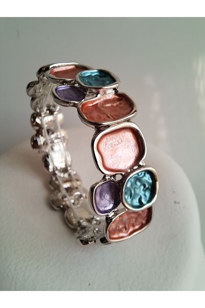 BHR AKSESUAR Silver Mixed Color Elastic Boho Style Bracelet