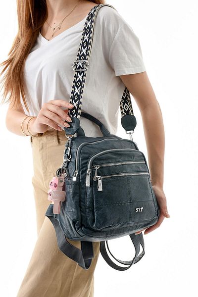 571 Collections Çanta Three Function Faux Leather Backpack, Shoulder, and Hand Bag Dark Blue (Model: 571-13-17C)