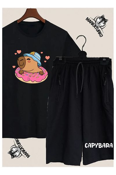 MarkaTurko Capybara Design Printed Tshirt-Shorts Combination 980-79