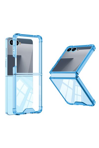 HTstore حافظة Z Flip 7 متوافقة مع Galaxy Zore غطاء كامل من الزجاج - أزرق