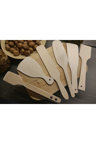 adba Doğal Ahşap 5’li Mutfak Çevirgeç ve Spatula Seti-Maşa Hediyeli