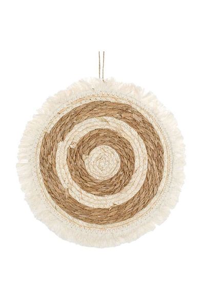 TOPI TOY Decorative wall accessory, hangable, natural fiber disc, ecru with beige, fringes, 30cm