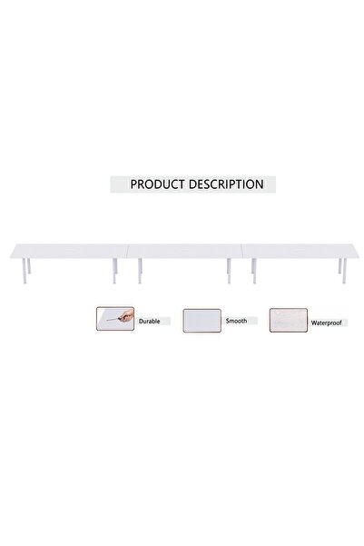 Mahmayi Meeting Table Conference Table with Wire Management & Metal Legs-14 Seater, U-Leg (White)