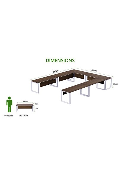 Mahmayi Vorm 136-14 U-Shaped Conference Meeting Table for Office - 12 Seater, Dark Walnut