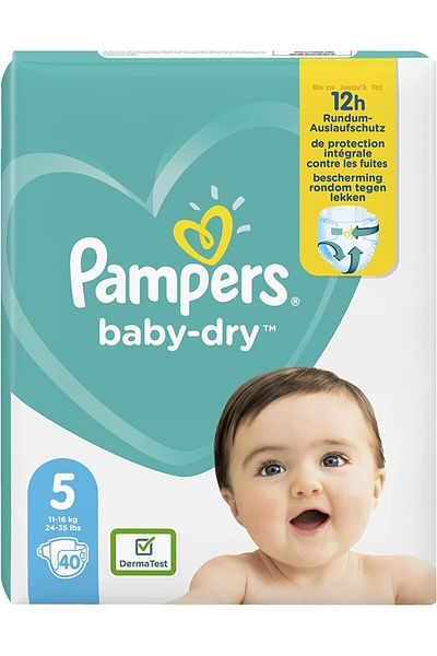 Pampers Nappies Size 5 (11-16 kg) - Baby-Dry, 40 Nappies, Up to 12 Hours Protection