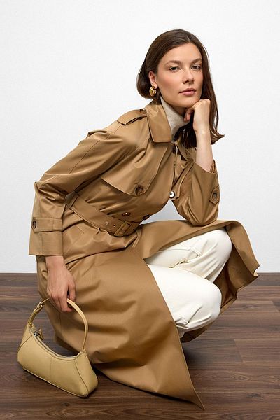 Olcay Trench Coat with Epaulettes and Cape Detail, Raglan Sleeves, Water Repellent Features K. Kamel 6766