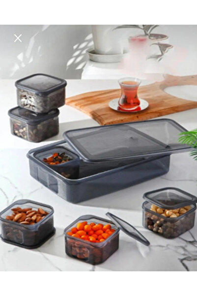 İ&A HOME Breakfast Set with Lid and Compartments Anthracite 2.30 Lt + 0.25 Lt*6 (6+1)