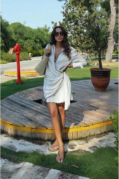Havoş Ecru Leopard Detailed Beijing Wrap Detailed Dress