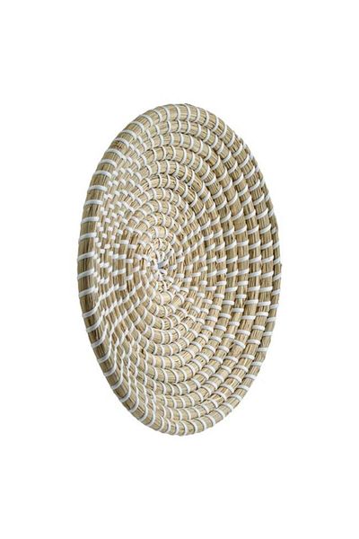TOPI TOY Accesoriu decorativ de perete, farfurie rotunda impletita, bej cu alb, diametru 20 cm