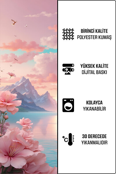 Home Pink Rose Patterned 3D Digital Printed 2 Wing Background Curtain Living Room Hall Background Curtain