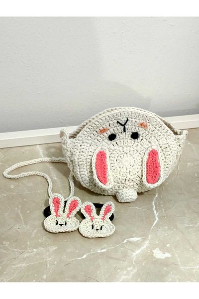 Momsada Geanta pentru copii albă model Rabbit și model de costum cu cataramă din 2 piese