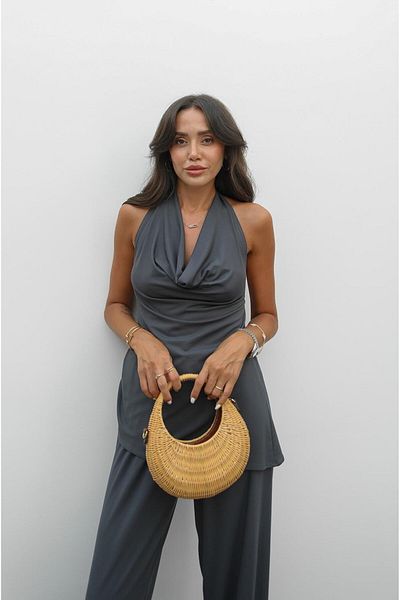 Havoş Anthracite Draped Blouse Trousers Modal Set