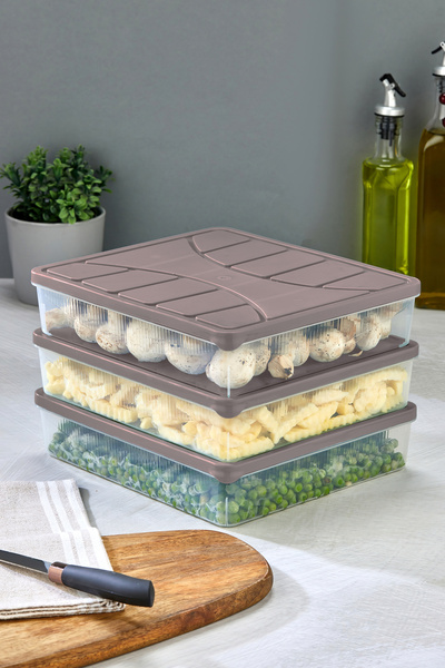NY HOME Storage Container 3 Pcs 3000 ml Brown