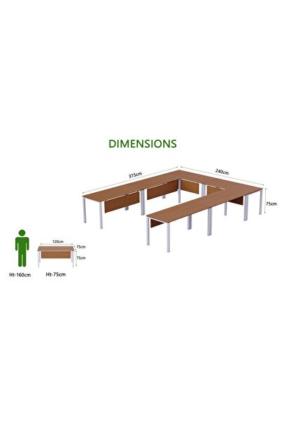 Mahmayi Figura 72-12 U-Shaped Conference Meeting Table for Office - 12 Seater, Light Walnut