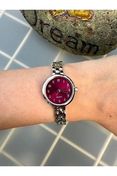 TD TRENDDURAGI Round Silver Inside Burgundy Women Wrist Watch