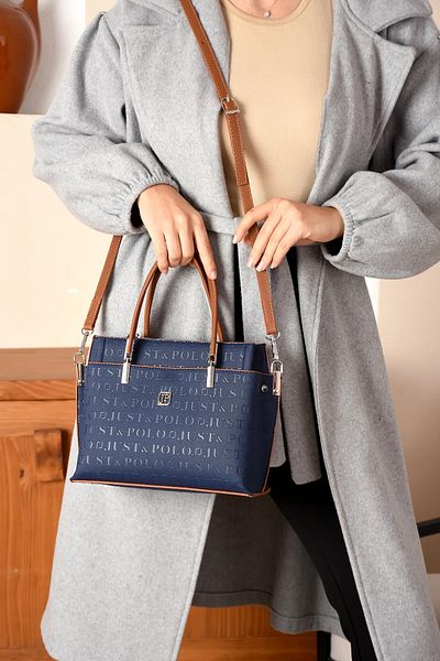 Just Polo Where Elegance and Elegance Meet Shopper Navy Blue Tan Women's Handbag Shoulder Bag