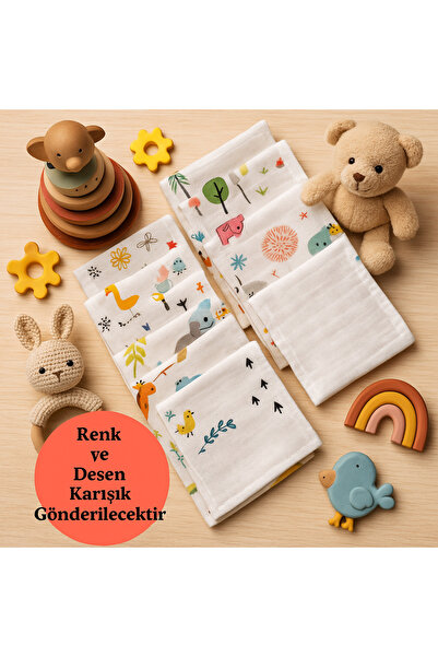 Babycitytr 10'lu %100 Pamuk Müslin Ağız Mendili Yumuşak Emici Cilt Dostu Bebe...