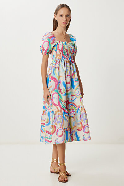 Lovelyİstanbul Rochie țesătă cu mâneci balon LFG0064 CREAM PINK