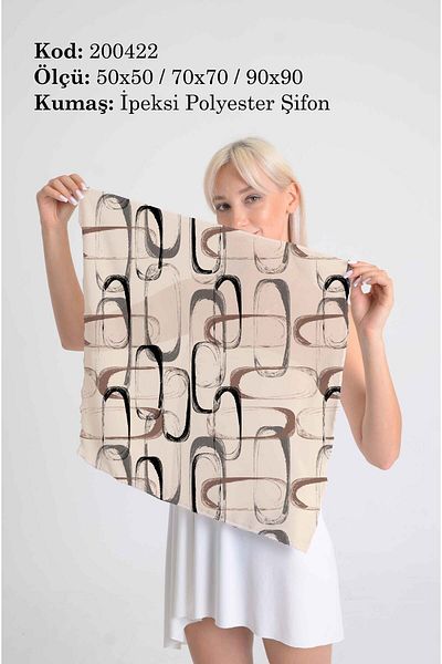 DESENİX Modern Art Brush Print Patterned Scarf |   Beige Floor |   50X50 -70X70- 90X90Cm |   Silky Polyester Chiffon