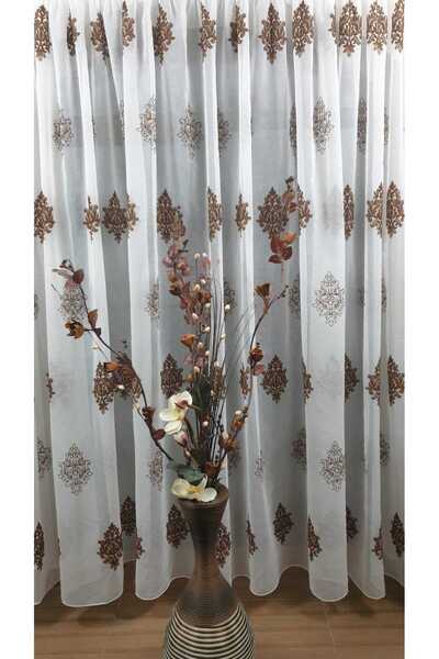 Mastel Perdea ivoire cu broderie maro model B9 confectionata cu rejansa