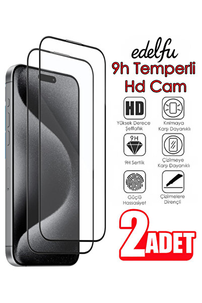 EDELFU 2'li Paket iPhone 15 Pro Max 9H Temperli Hd Cam Ekran Koruyucu Kaplama...