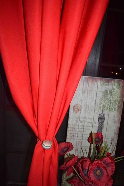 Mastel Set of 2 curtains, red color, plain velvet pattern