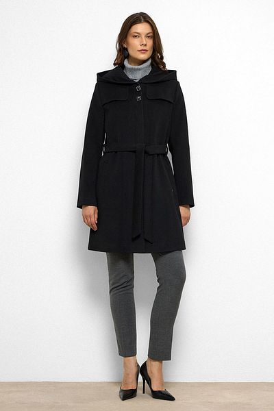Olcay Hooded Cape Detailed Coat Black 3109