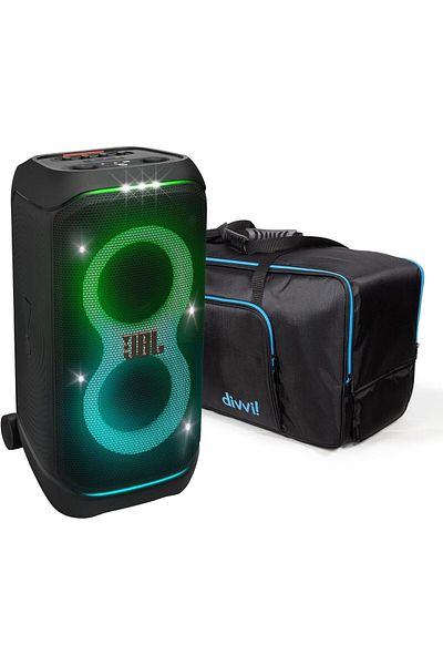 JBL PartyBox Stage 320 Portable Bluetooth Speaker Bundle with divvi! Protective Transport Bag