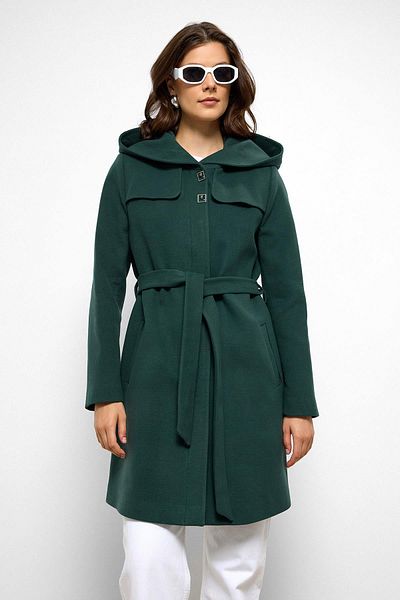 Olcay Hooded Cape Detailed Coat Green 3109