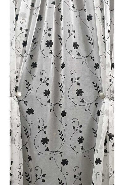 Mastel Perdea alba cu broderie neagra model B1 confectionata cu rejansa