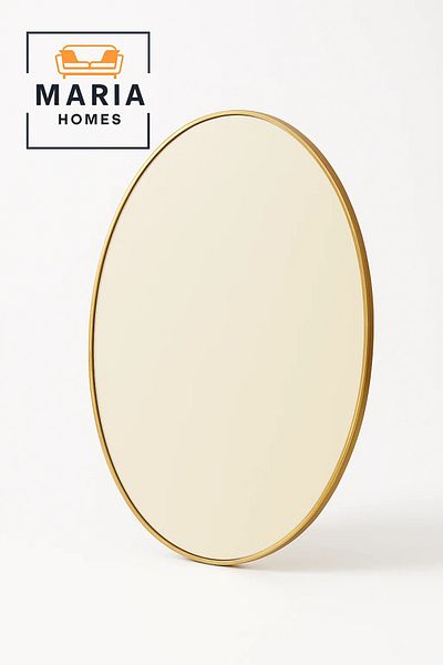 MARIA HOMES Oval Wall Mirror with Thin Brushed Gold Frame-size 100cm