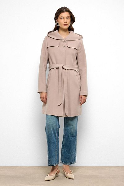 Olcay Hooded Cape Detailed Coat Stone 3109