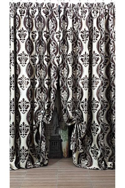 Mastel Set of 2 black-out curtains, brown-beige color, baroque pattern B9M