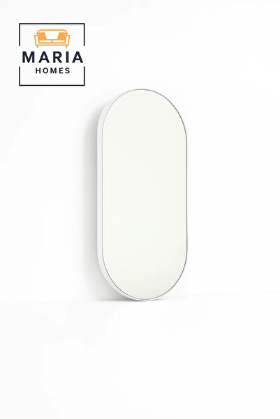 MARIA HOMES مرآة كبسولة بيضاء بحواف مستديرة وإطار رفيع - مقاس 120*60 سم
