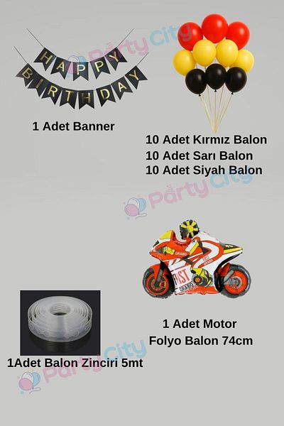 Party City Motor Themed Birthday Decoration Set – 74 cm Foil Balloon, 30Pcs Balloons + Banner and Balloon Chain