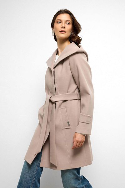 Olcay Hooded Punto Stitch Detailed Coat Taş 3102