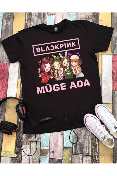 RYO FASHİON BLACKPİNK ANİME GROUP kişiye özel baskılı çocuk tişört Siyah unisex